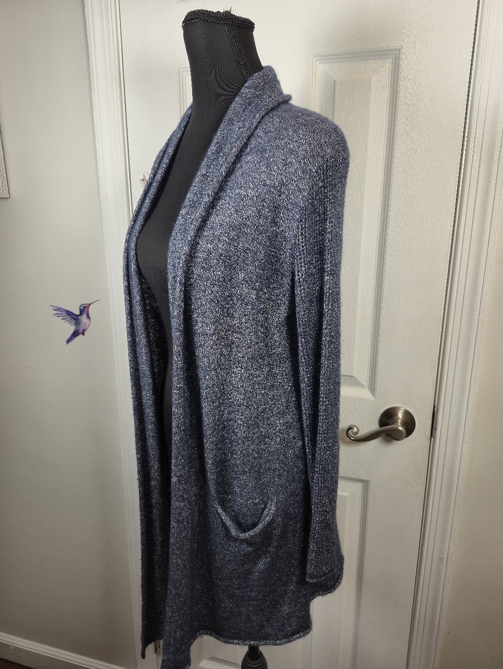 Athleta Cabrillo Knit Cashmere & Linen Blend Navy Blue Open Cardigan Size S - Picture 4 of 6
